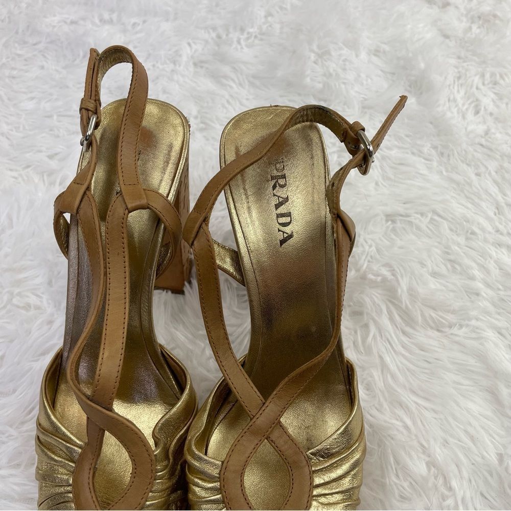Prada Metallic Gold Leather Platform Sandals - Picture 4 of 10